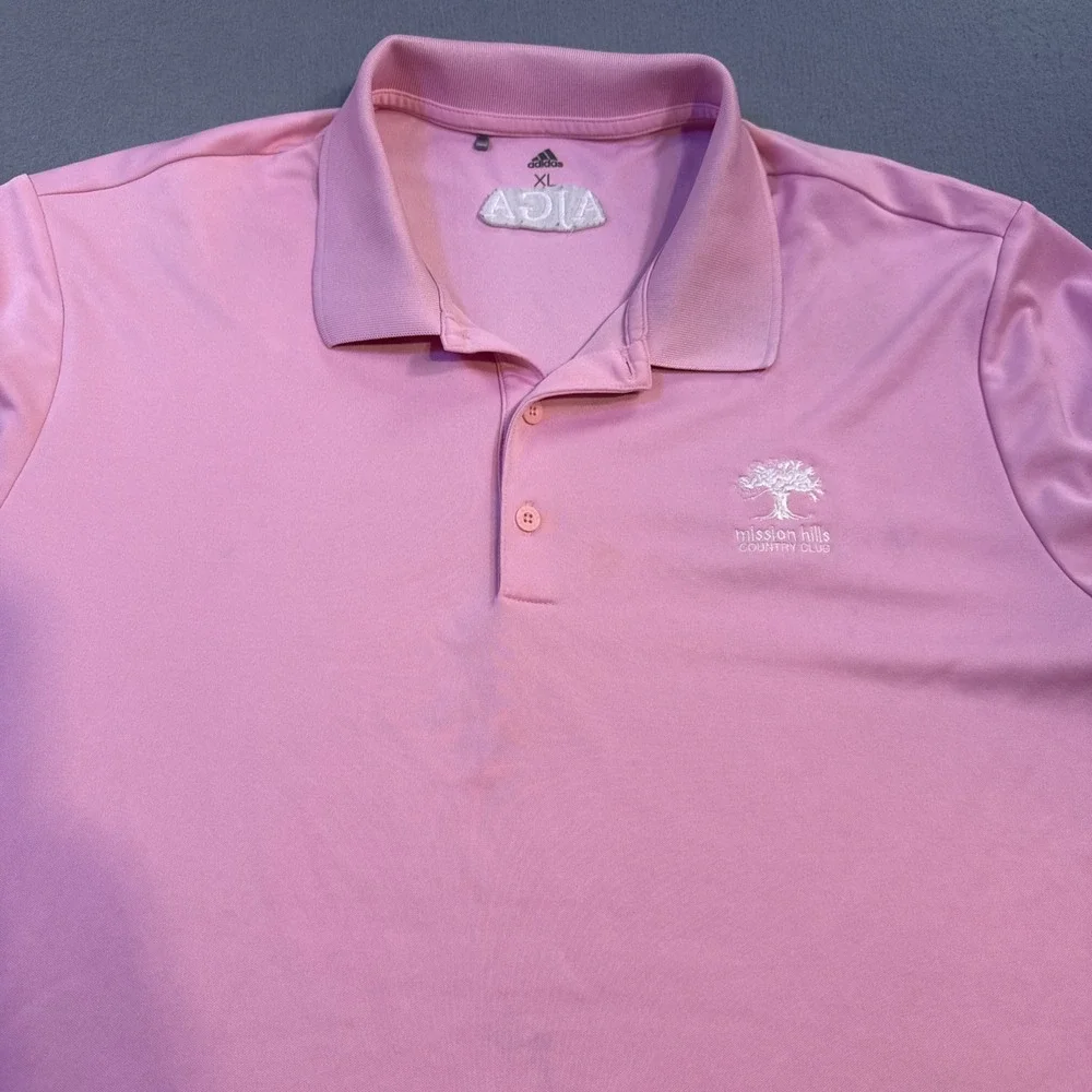 Adidas GOLF Polo Shirt Mens XL PINK AJGA LOGO Short Sleeve Performance